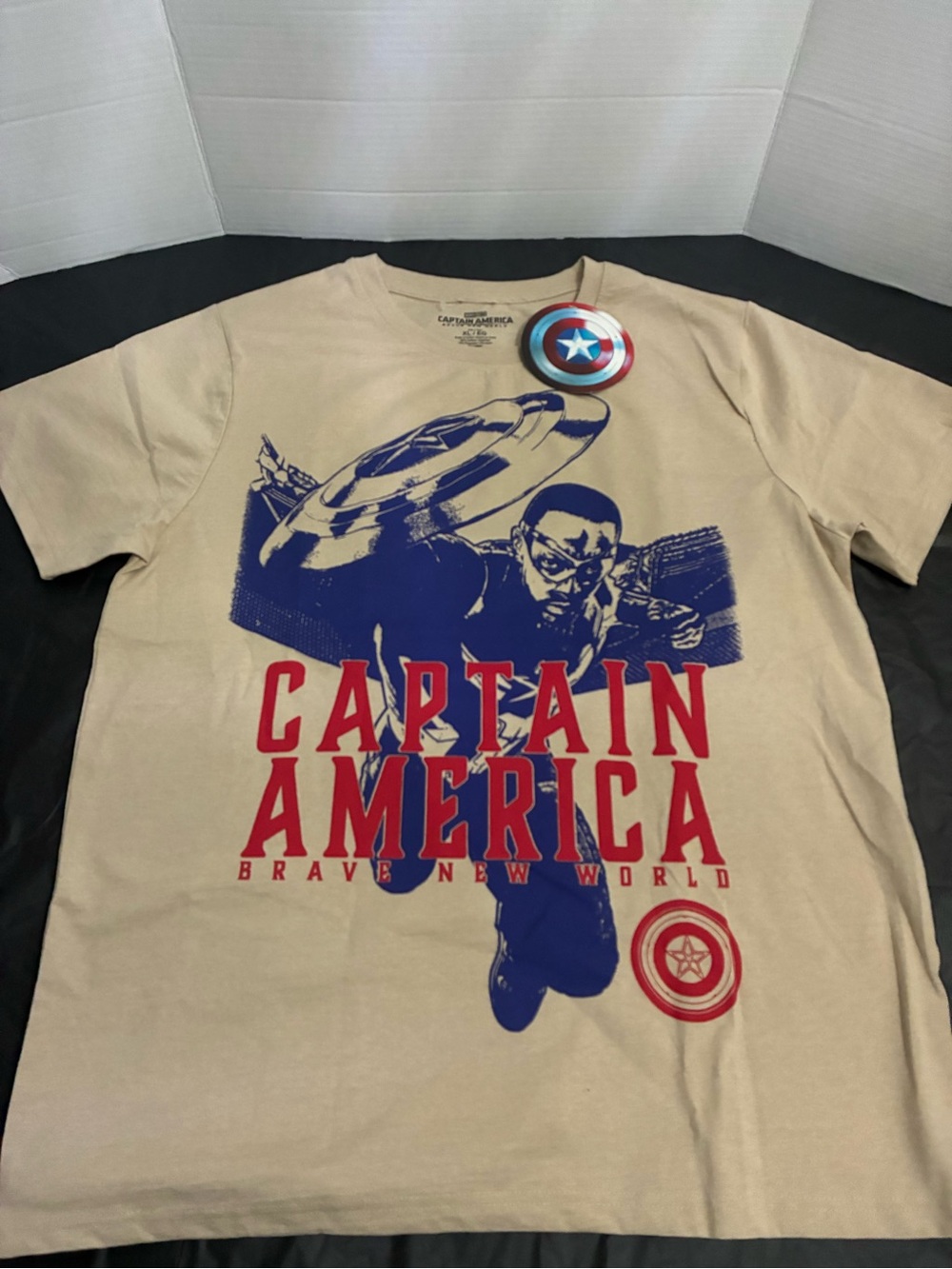 Marvel Captain America Graphic Tee - Beige with Red & Blue Print